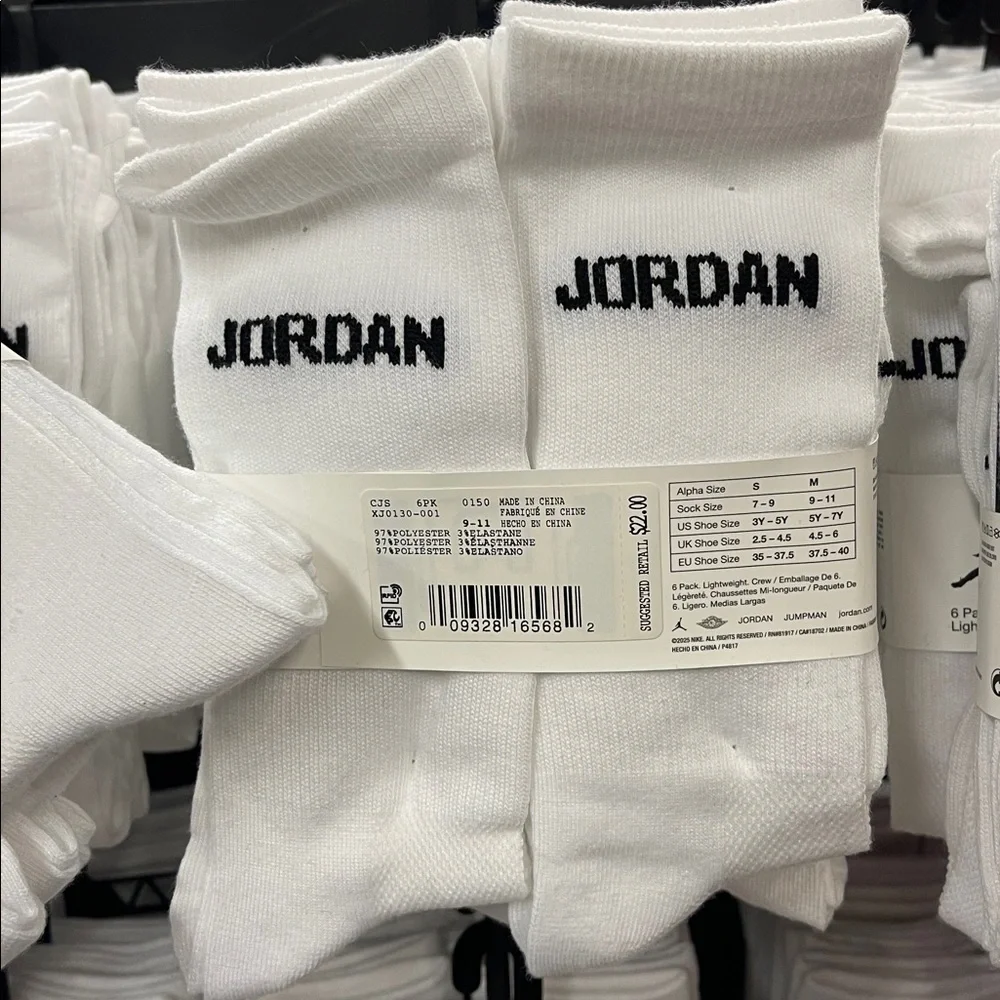 Jordan White Crew Socks 6-Pack JORDAN JUMPMAN CREW Socks  6PK
